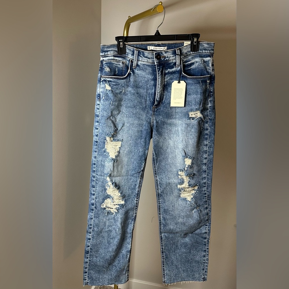 NWT Whetherly Pierce High Rise Straight Distressed Blue Jeans
